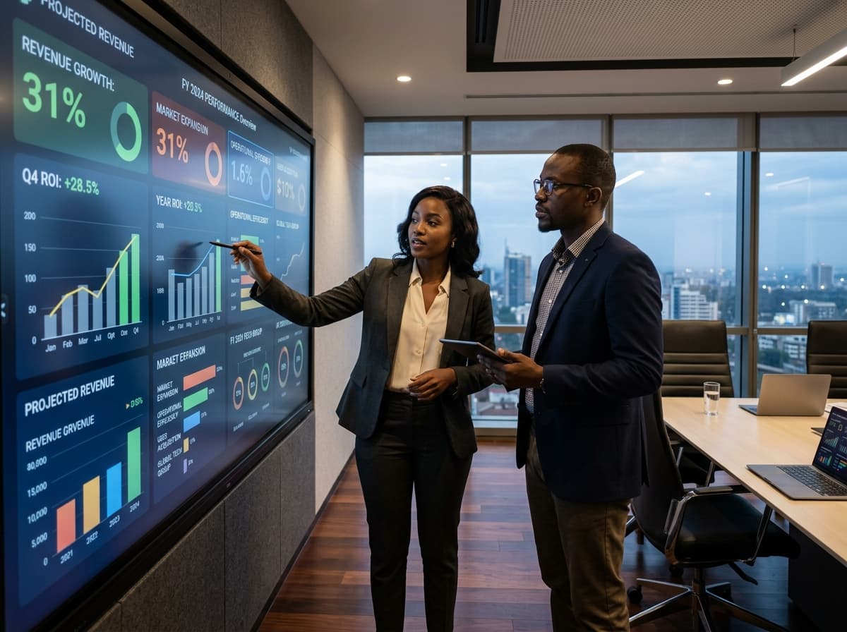 Dirigeants et ingénieurs analysant les KPIs et l'impact